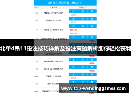 北单4串11投注技巧详解及投注策略解析助你轻松获利