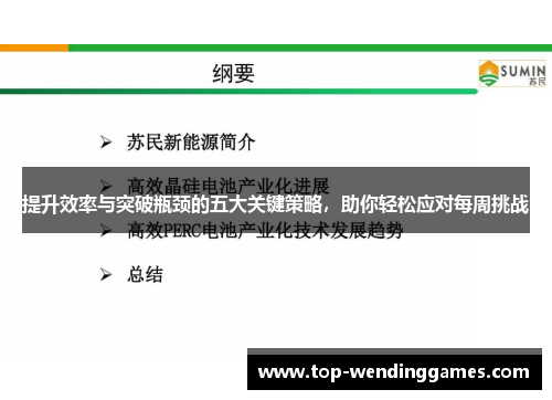 提升效率与突破瓶颈的五大关键策略，助你轻松应对每周挑战