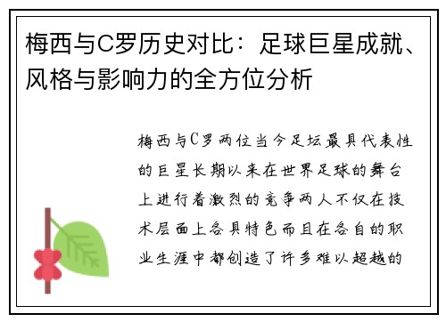 梅西与C罗历史对比:足球巨星成就、风格与影响力的全方位分析 梅西与C罗历史对比:足球巨星成就、风格与影响力的全方位分析